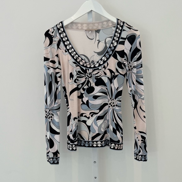 EMILIO PUCCI PINK FLORAL LONG SLEEVE T-SHIRT 31WP01 SIZE 8 - Picture 5 of 17